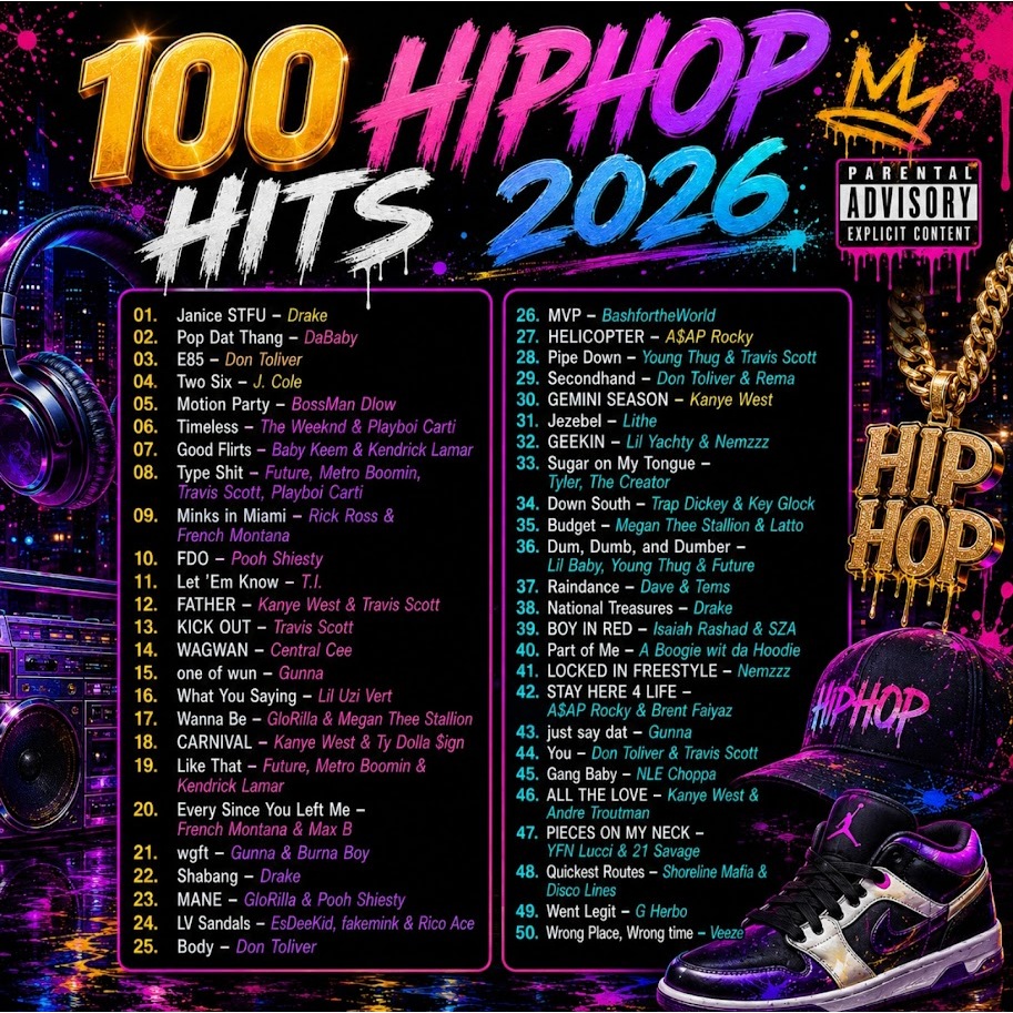 USB แฟลชไดร์ฟ MP3 สากลฮิปฮอป 100 HipHop HIts 2026