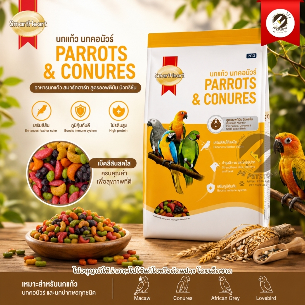SmartHeart สมาร์ทฮาร์ท นกแก้วนกคอนัวร์ ผลไม้อัดเม็ด อาหารนกแก้ว นกคอนัวร์ สมาร์ทฮาร์ท (ขนาดแบ่งขาย)