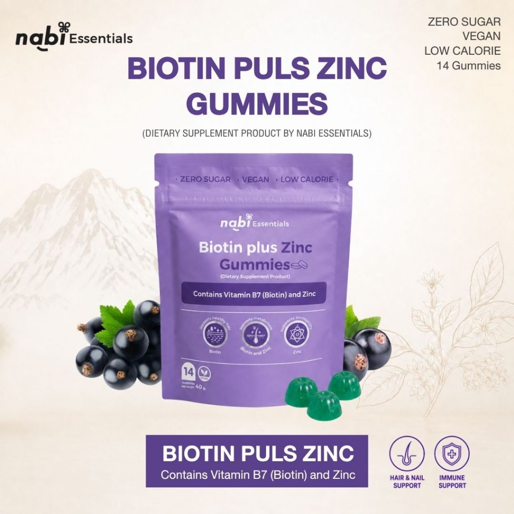 1 แถม 1 Nabi Essentials ไบโอติน พลัส ซิงค์ แบบกัมมี่ สูตรไม่มีน้ำตาล ขนาด 1 ซอง 14 กัมมี่