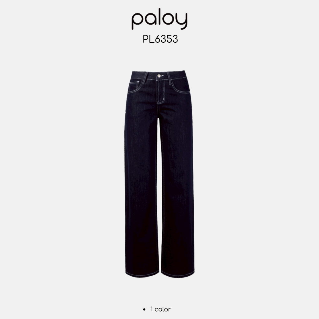 Paloy - PL6353 กางเกงยีนส์เอวต่ำ ขากระบอก งานดีเทลป้ายแท็ก กระเป๋าหลัง ปักpaloy