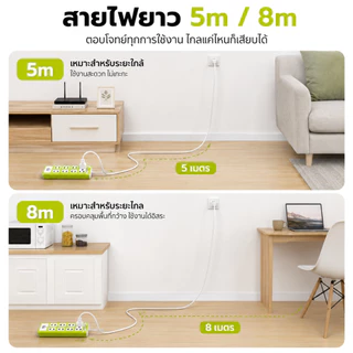 ปลั๊กไฟ 7 กำลังไฟ 2300W ปลั๊กพ่วง ปลั๊กไฟ 2usb ปลั๊กชาร์จ คุณภาพดี ทำจากทองเหลือง สายยาว 1.5เมตร 3 เมตร 5เมตร 8เมตร