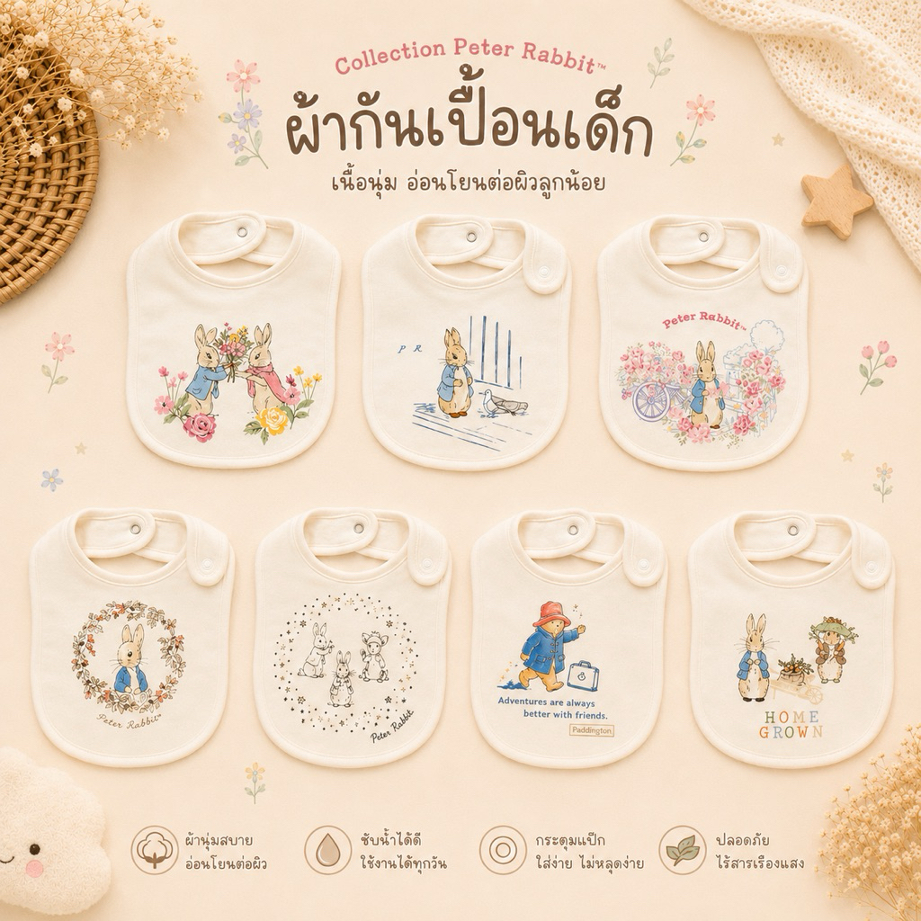 𝐏𝐄𝐓𝐄𝐑 𝐑𝐀𝐁𝐁𝐈𝐓 ผ้ากันเปื้อน ,ผ้าซับน้ำลาย, setถุงมือถุงเท้า