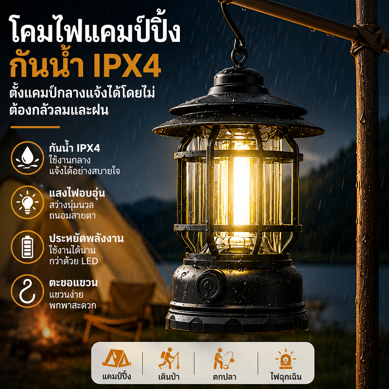 ไฟแคมป์ปิ้ง LED ย้อนยุค ปรับระดับแสงได้ ใช้งานได้ทั้งกลางวันและกลางคืน โคมไฟแคมป์กลางแจ้งย้อนยุค