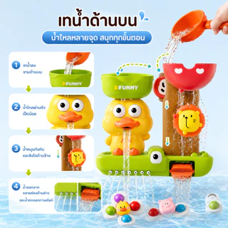 NIKO ชุดของเล่นอาบน้ำเด็ก เป็ดน้อยเล่นน้ำ ติดผนัง มีสิงโตหมุน รางน้ำ ของเล่นห้องน้ำเด็ก