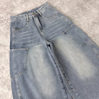 JINJEANS-584 (XS-6XL) Barrel คาร์โก้ สีบลูเฟด unisex