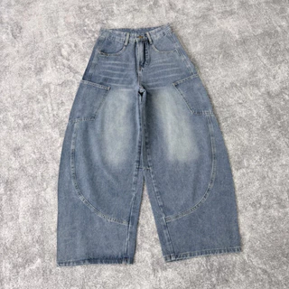 JINJEANS-584 (XS-6XL) Barrel คาร์โก้ สีบลูเฟด unisex