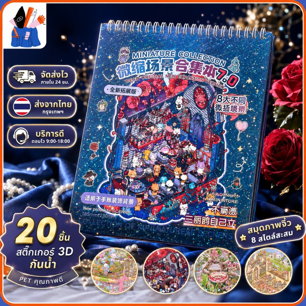 WEI 20 ชิ้น [Micro Scenes Collection Book 7.0 Series] สติ๊กเกอร์แนวนอน 3D กันน้ําการ์ตูนสไตล์สมุดภาพ Journal Planner