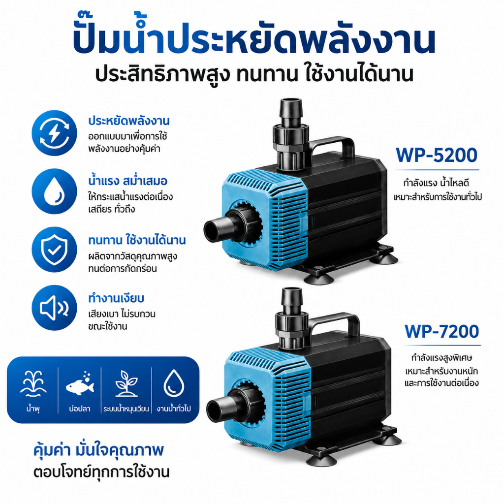 ปั๊มน้ำตู้ปลา wp-5000 wp-7200 ปั๊มน้ำประหยัดไฟ