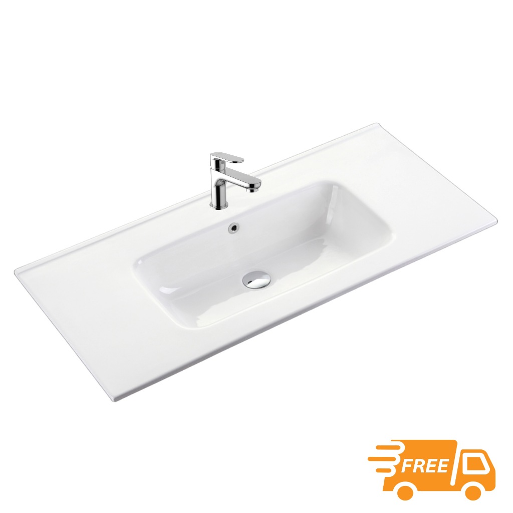 อ่างล้างหน้าฝังบนเคาน์เตอร์ KWS10 ขนาด 47x101 cm สีขาว *สินค้าเฉพาะอ่าง ไม่รวมอุปกรณ์เสริม