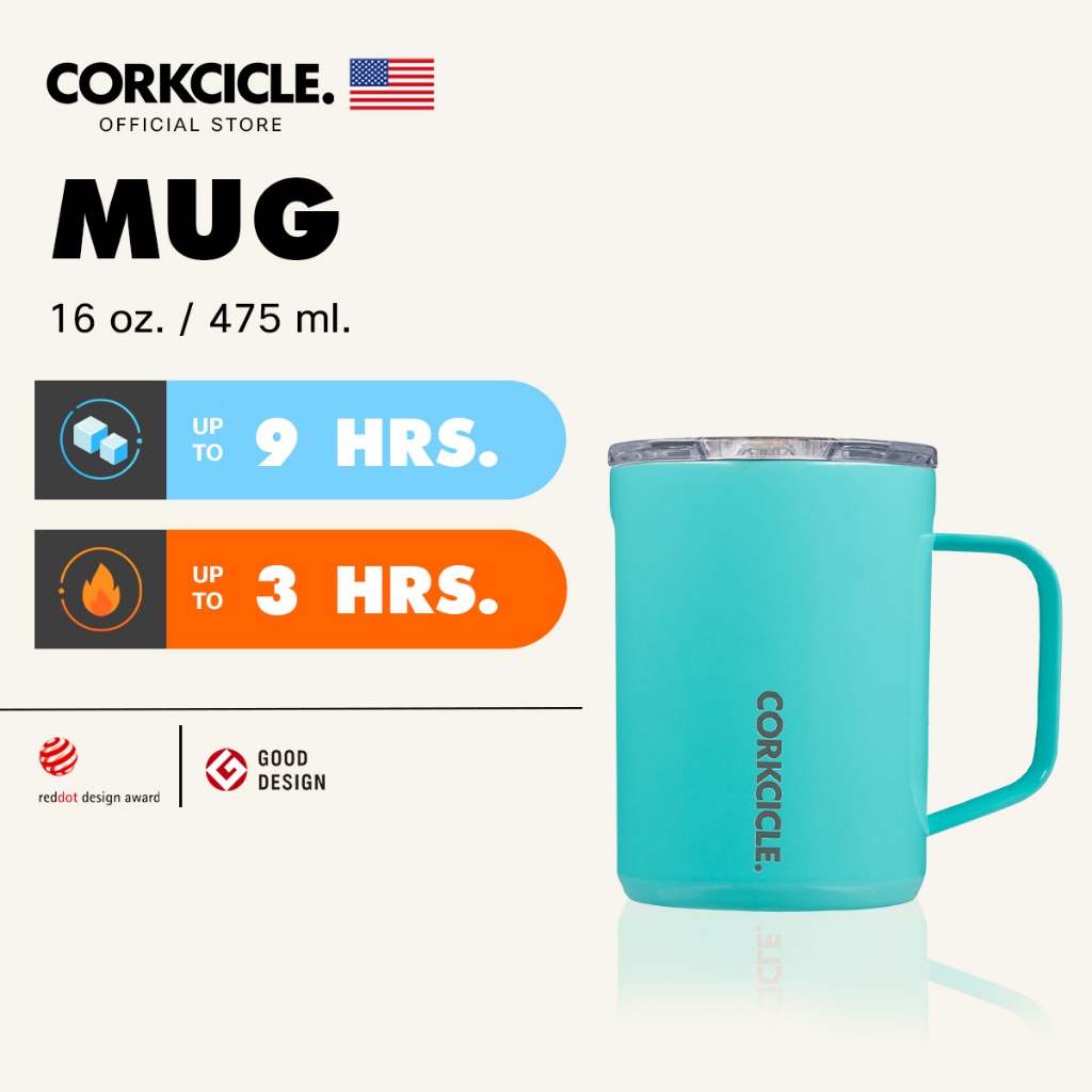 Corkcicle แก้วพกพา 16 oz (475 ml) Mug Tumbler | Turquoise เขียว | Keeps Cold เก็บเย็น 9hrs | กระบอกน้ำ ขวดน้ําพกพา