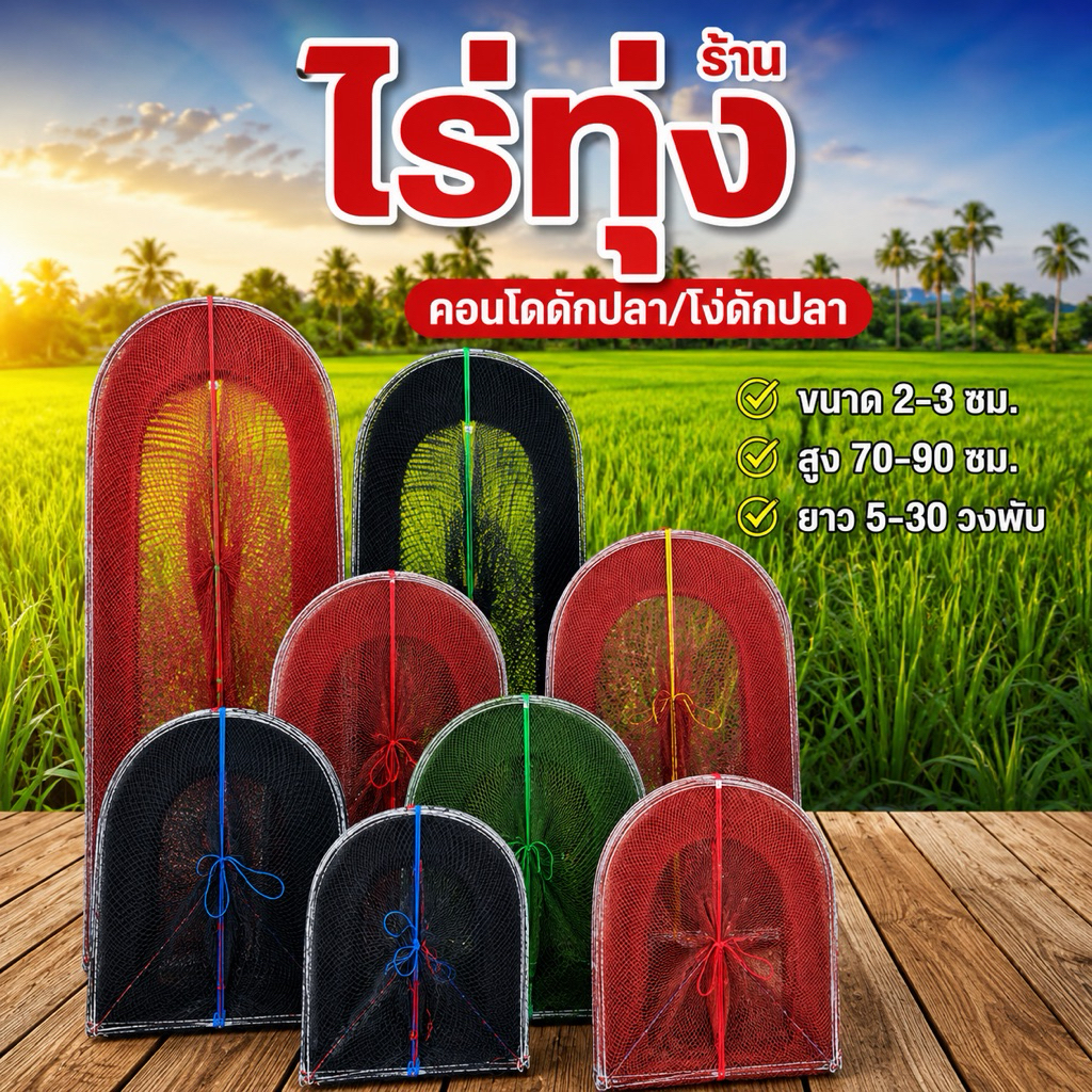 คอนโดดักปลา(ไอ้โง่) สูง70เซน/90เซน (5ห่วง-50ห่วง) ขนาด2เซน/3เซน/4เซน/5เซน/ผ้ามุ้งหนาถี่พิเศษ(ลวดชุปกันสนิม)