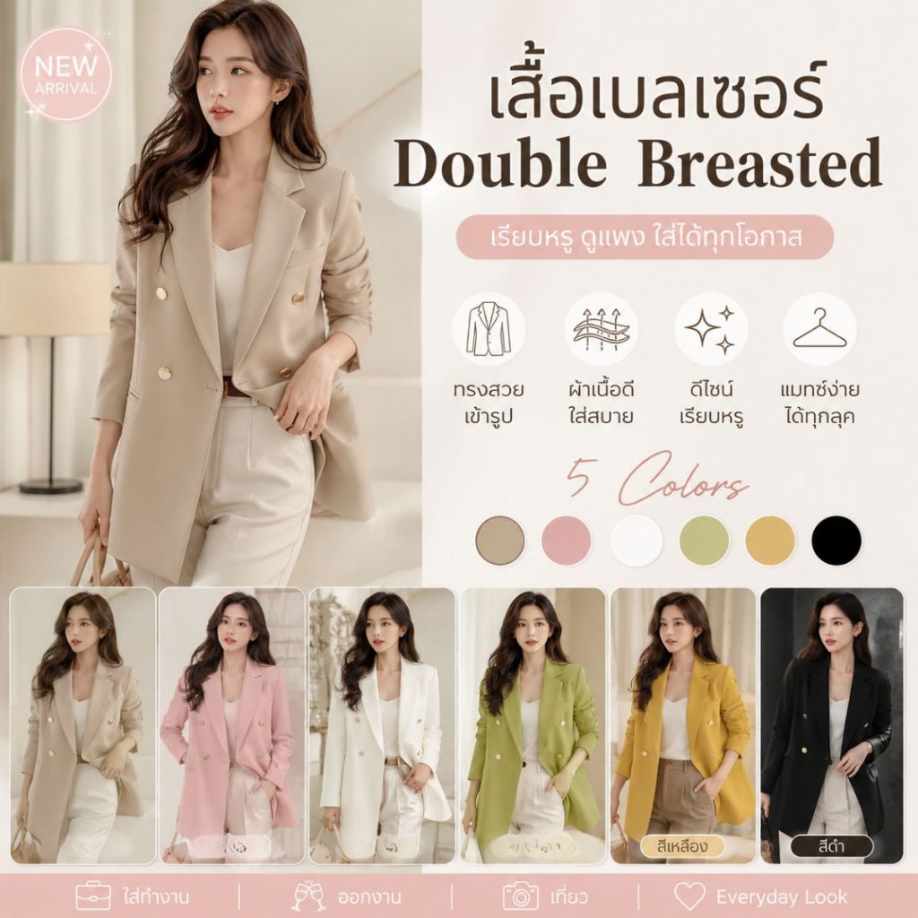 SUIT-9 เสื้อสูท เซ็ตเสื้อแขนยาว เสื้อเบลเซอร์ คอปกสไตล์เกาหลี สีสันสดใส Blazers