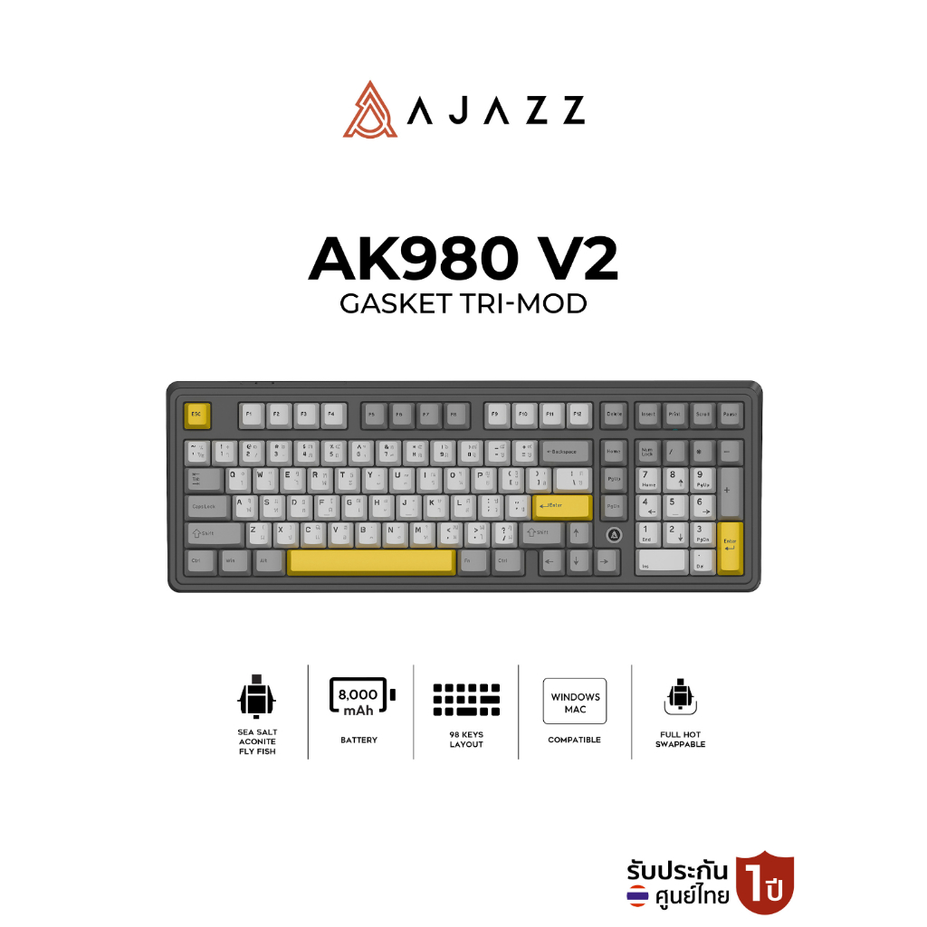 คีย์บอร์ด เกมมิ่ง Ajazz AK980 V2 Gasket Tri-Mod Mechanical Keyboard warranty 1 year