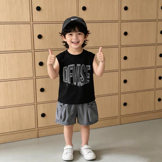 ชุดเสื้อกล้ามเด็ก ชุดเด็ก 2 ชิ้น พิมพ์ลายตัวอักษร ผ้านิ่ม แฟชั่นเด็กสไตล์เท่ ไซส์90-150