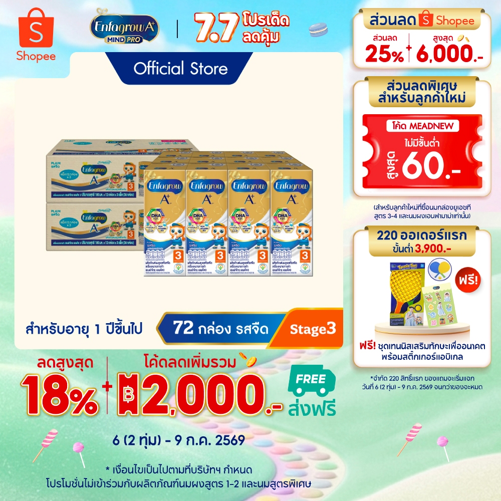 นมกล่อง เอนฟาโกร ยูเอชที สูตร3 ชนิดจืด (36 กล่อง) x2 ลัง Enfagrow UHT Stage3 Plain (36 boxes) x2 cases