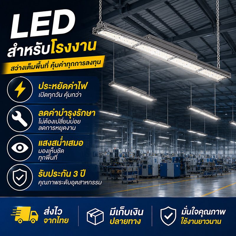 โคมไฟ LED โรงงาน Linear High Bay โคมไฟไฮเบย์ LED ประหยัดค่าไฟ แสงสว่างสม่ำเสมอ สำหรับโรงงาน โกดัง คลังสินค้า