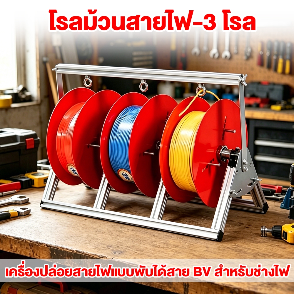 โรลม้วนสายไฟ (3 โรล)ชุดม้วนสายไฟ ปรับปรุงใหม่ กว้างและหนาขึ้น ปรับขนาดเส้นผ่านศูนย์กลางภายในได้