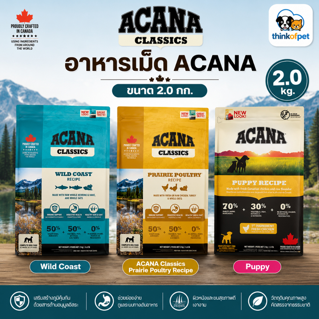 ACANA Classics อาหารสุนัขเม็ด สูตร Wild Coast, Prairie Poultry และ Puppy ขนาด 2.0 กก.