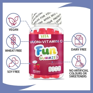 VITA Kids IRON VitaminC Gummies ธาตุเหล็กสําหรับเด็ก วิตามินรวมเด็ก อาหารเสริม วิตามินบํารุงสมอง เสริมภูมิคุ้มกัน 60Pcs