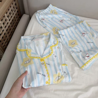 (Bunny bear) sunny cloudy - ชุดนอนมินิมอล ขนาดฟรีไซส์ อก 44 ผ้า cotton พรีเมี่ยม แขนยาวขายาวสไตล์เกาหลี