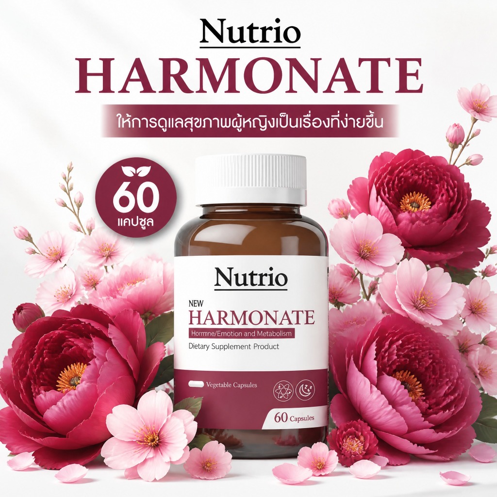 Nutrio Harmonate 60 แคปซูล อาหารเสริมผู้หญิง ดูแลสุขภาพฮอร์โมน ลดความเครียด และช่วยให้ชีวิตประจำวันสมดุลขึ้น