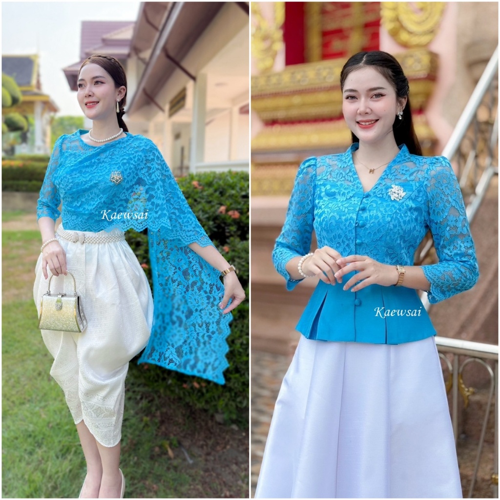 รวมเสื้อสีฟ้า มีทั้งลูกไม้ ไหมสี่เส้น งานอัดกาวทุกตัว ตัดเย็บเข้ารูปสวยสง่า