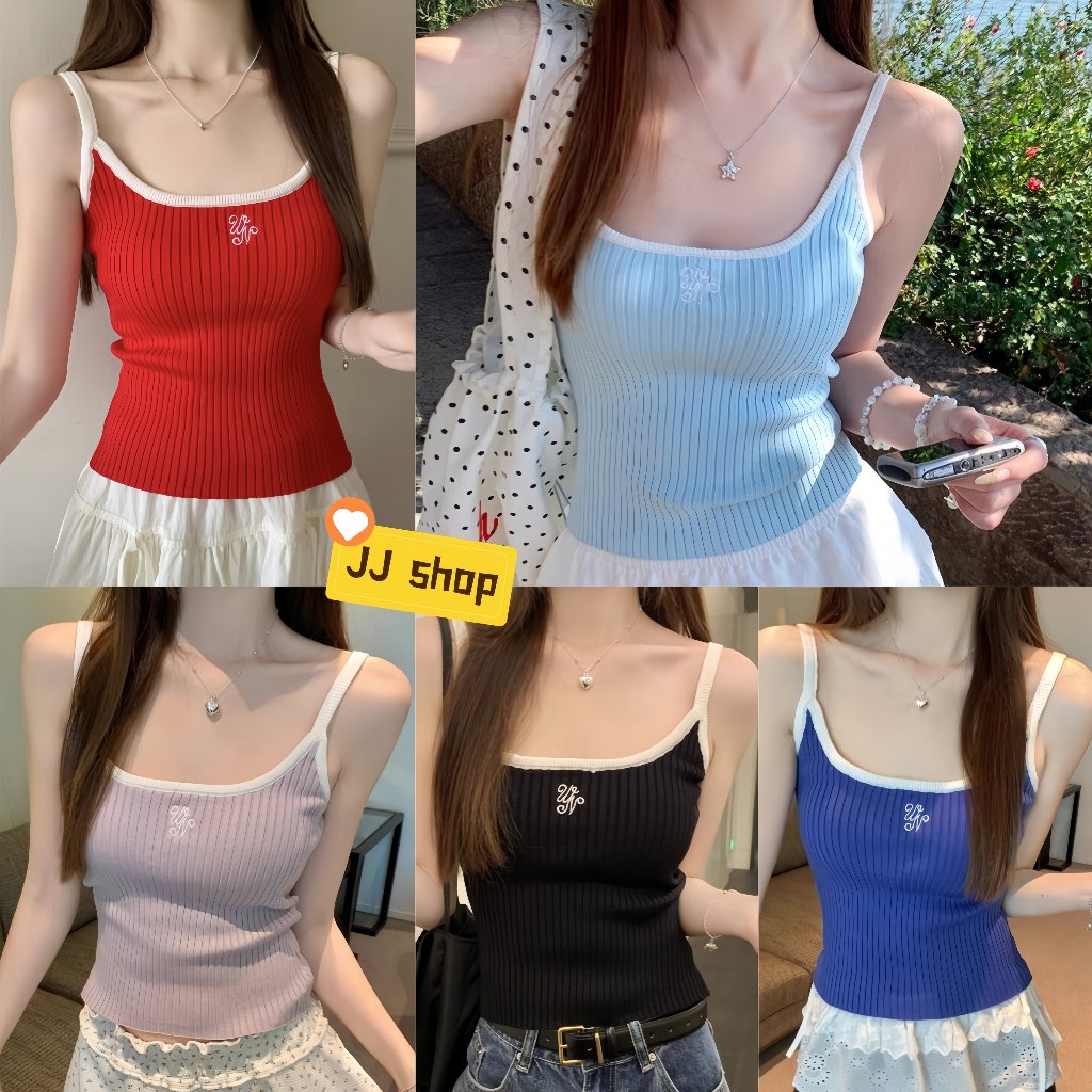 JJ Shop​💜พร้อมส่ง สายเดี่ยวสีพื้นผู้หญิง สั้น เข้ารูป ทำให้ดูผอม สไตล์ลำลอง สไตล์เกาหลี-Y9911