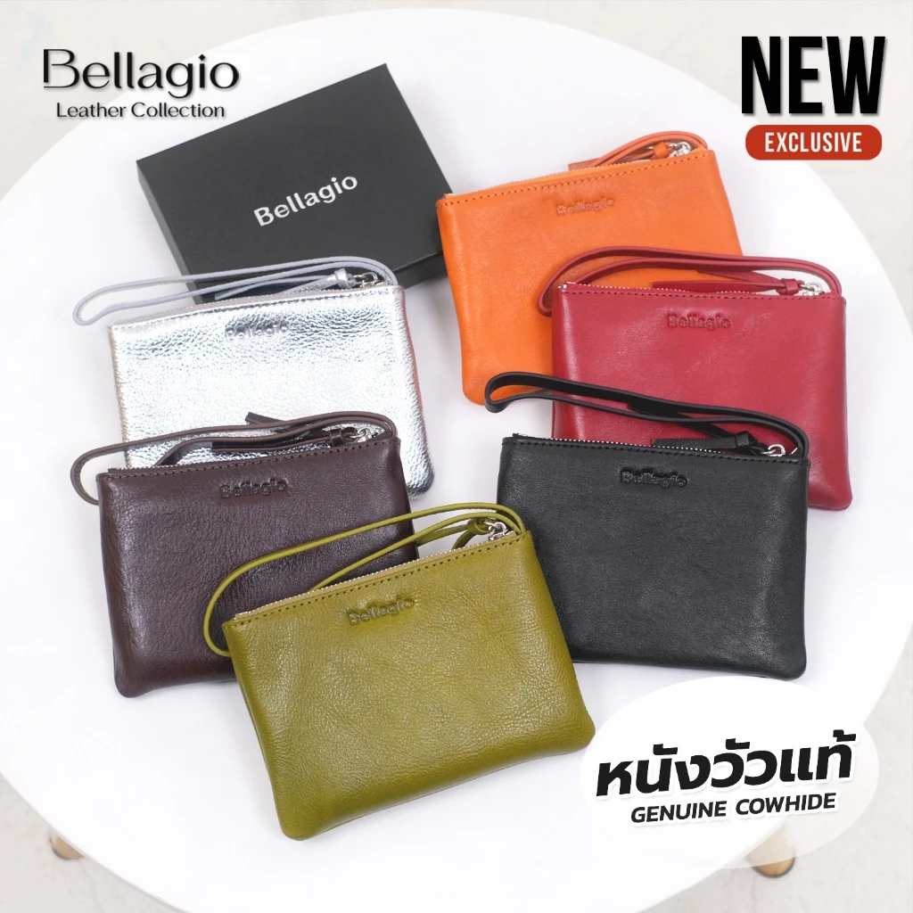 Bellagio กระเป๋าสตางค์หนังวัวแท้ รุ่น Adella Wallet สไตล์โมเดิร์นคลาสสิค มีสายคล้องมือ พกพาสะดวก