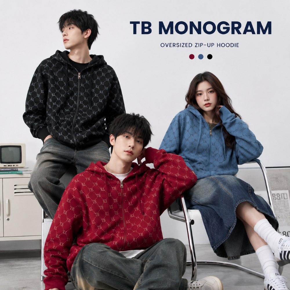 TSS แจ็คเก็ตฮู้ด เสื้อกันหนาว ผ้านิ่ม TB ลายปริ้นท์ Monogram สไตล์ Streetwear ไม่ตกเทรนด์ ส่งไว 24 ชม.