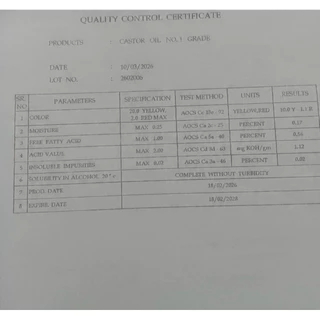 น้ำมันละหุ่งปราศจาก Hexane 1 กิโลกรัม (1.042 ลิตร) Castor oil Exp 18/02/2028