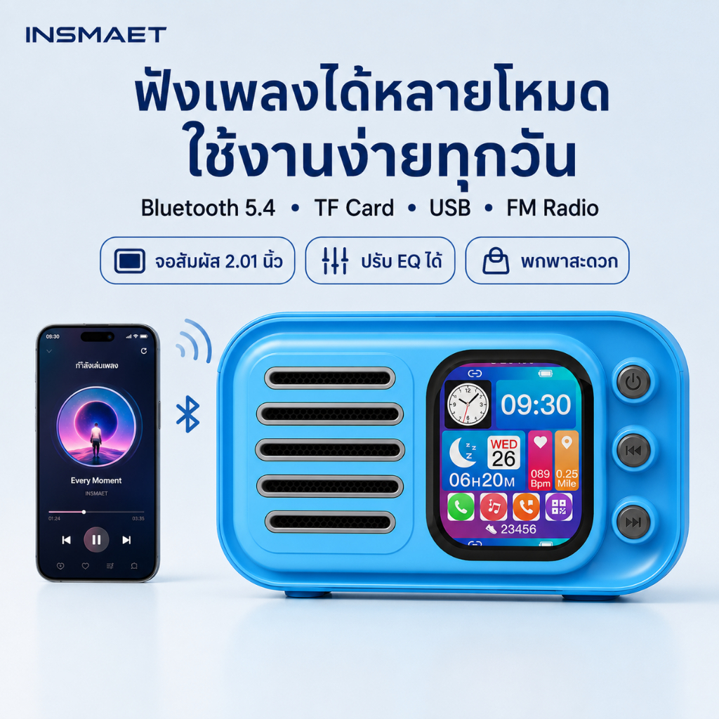 ลำโพงพกพาไร้สาย Bluetooth 5.4 จอสีสัมผัส แสดงเนื้อเพลง รับสายได้