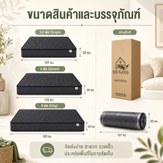 QUGOO ที่นอนสปริง 8 นิ้ว 3.5 ฟุต (20cm) ผ้าทอสัมผัสดี ไม่กัดผิว