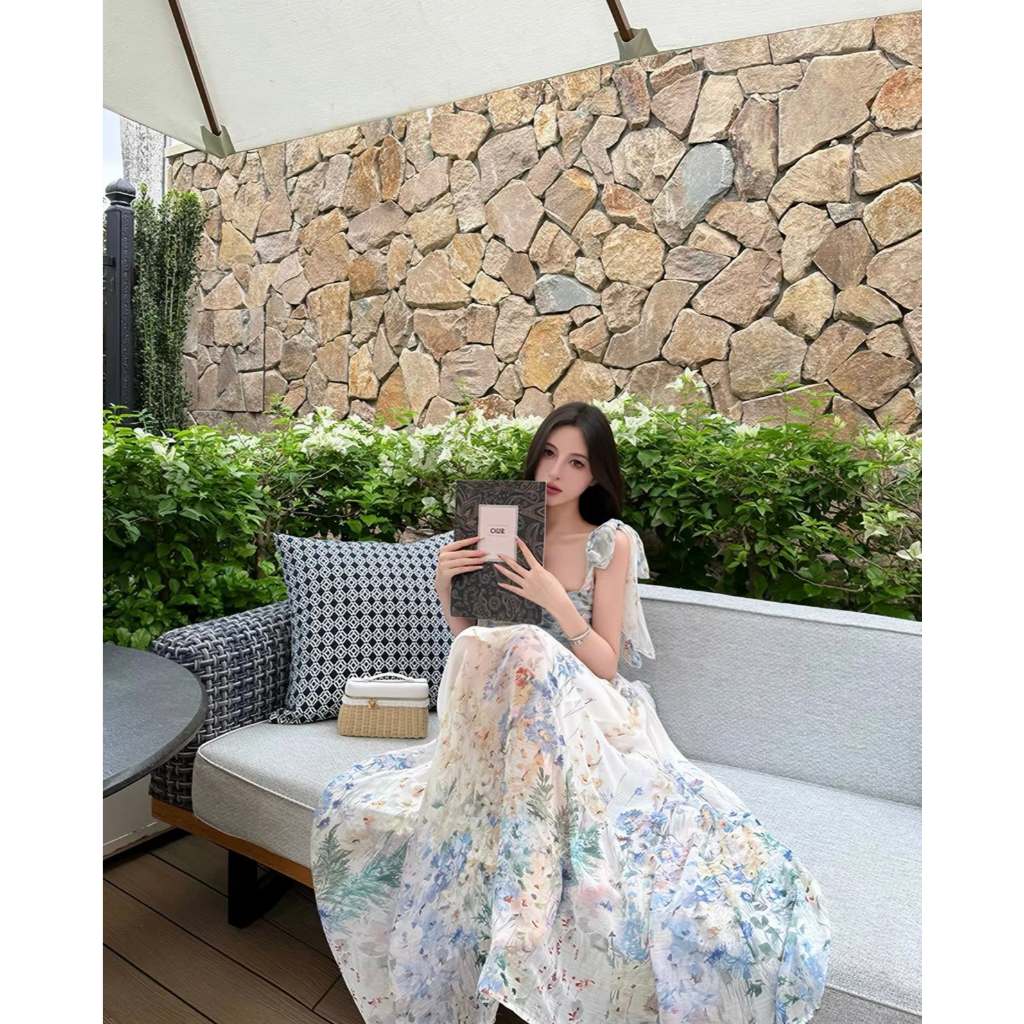 Mogwany พรี / Darin Flora Dress เดรสยาว ลายดอกไม้ อกจับจีบ เอวเข้ารูป มีซับใน ฟองน้ำในตัว ซิปหลัง สว