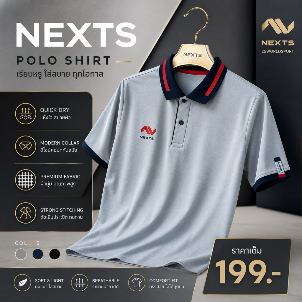 เสื้อโปโลNexts 01 เสื้อเปล่า เนื้อผ้าMP NEXTS POLO NXP-001