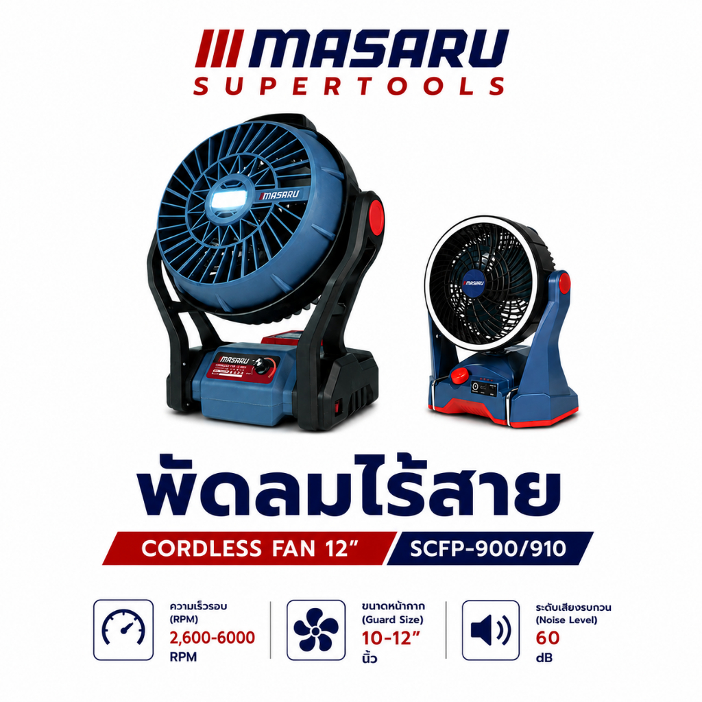 พัดลม MASARU พัดลมไร้สาย 10-12 นิ้ว รุ่น SCFP-900 / 910