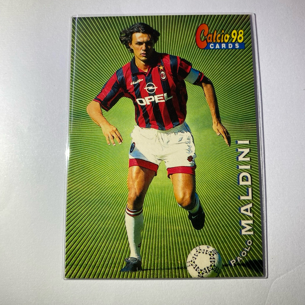 การ์ดนักฟุตบอล PAOLO MALDINI, AC MILAN, CALCIO 98 CARDS, PANINI 1998