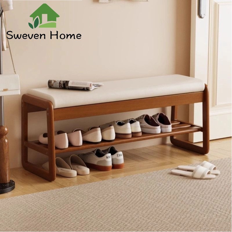 Sweven Home ชั้นรองเท้า ชั้นเก็บรองเท้า ที่วางรองเท้า 2 ชั้น สไตล์มินิมอล พร้อมเบาะนั่ง