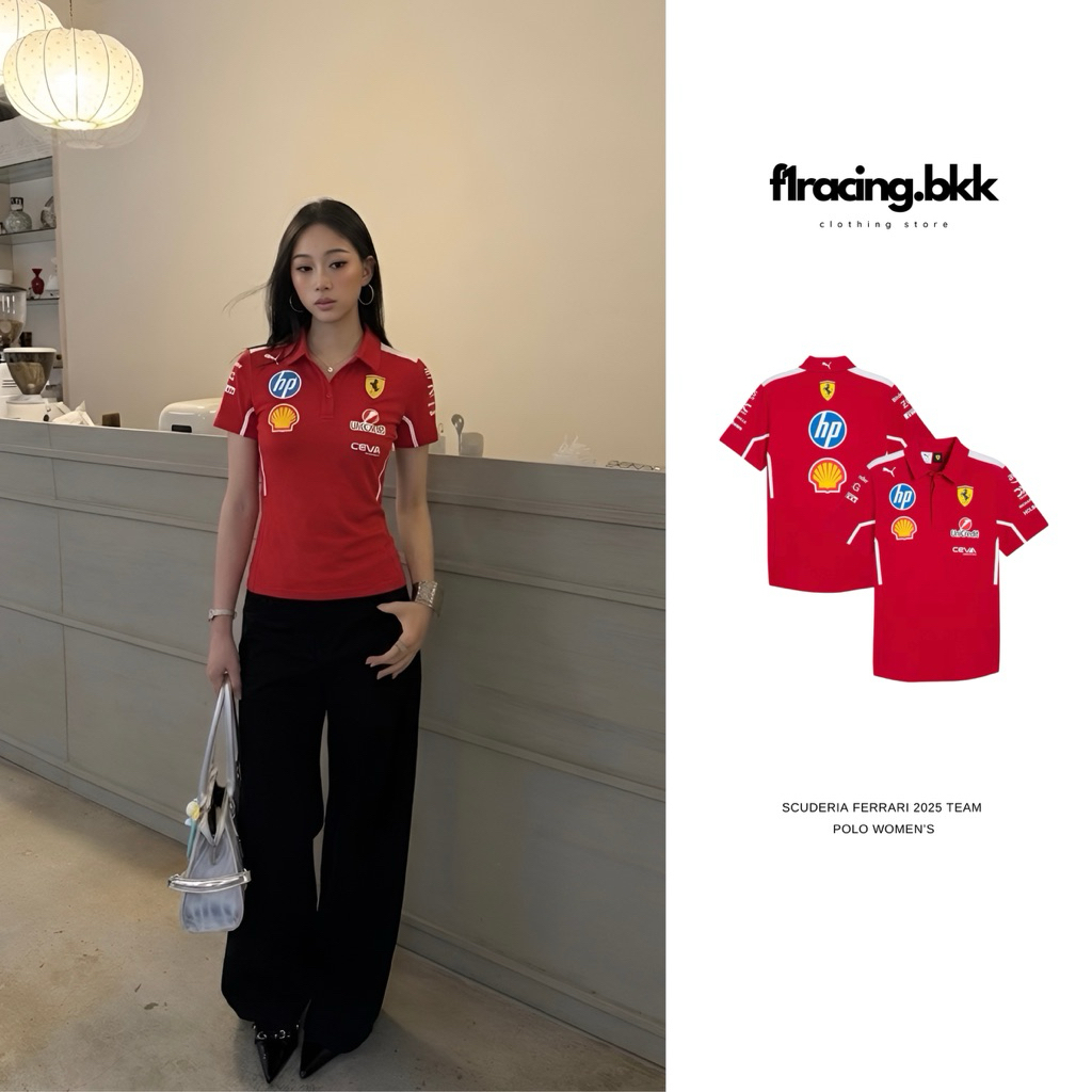 ( สินค้าลิขสิทธิ์เเท้100% ) Scuderia Ferrari 2025 Women’s Team Polo เสื้อโปโลแขนสั้น