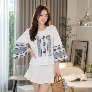 เสื้อผ้าฝ้ายแขนกระดิ่ง-ลายช้าง