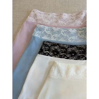 SEASON STUDIO - LYRA SKIRT / กระโปรงซาติน ทรงเฉียง ดีเทลแต่งขอบลูกไม้