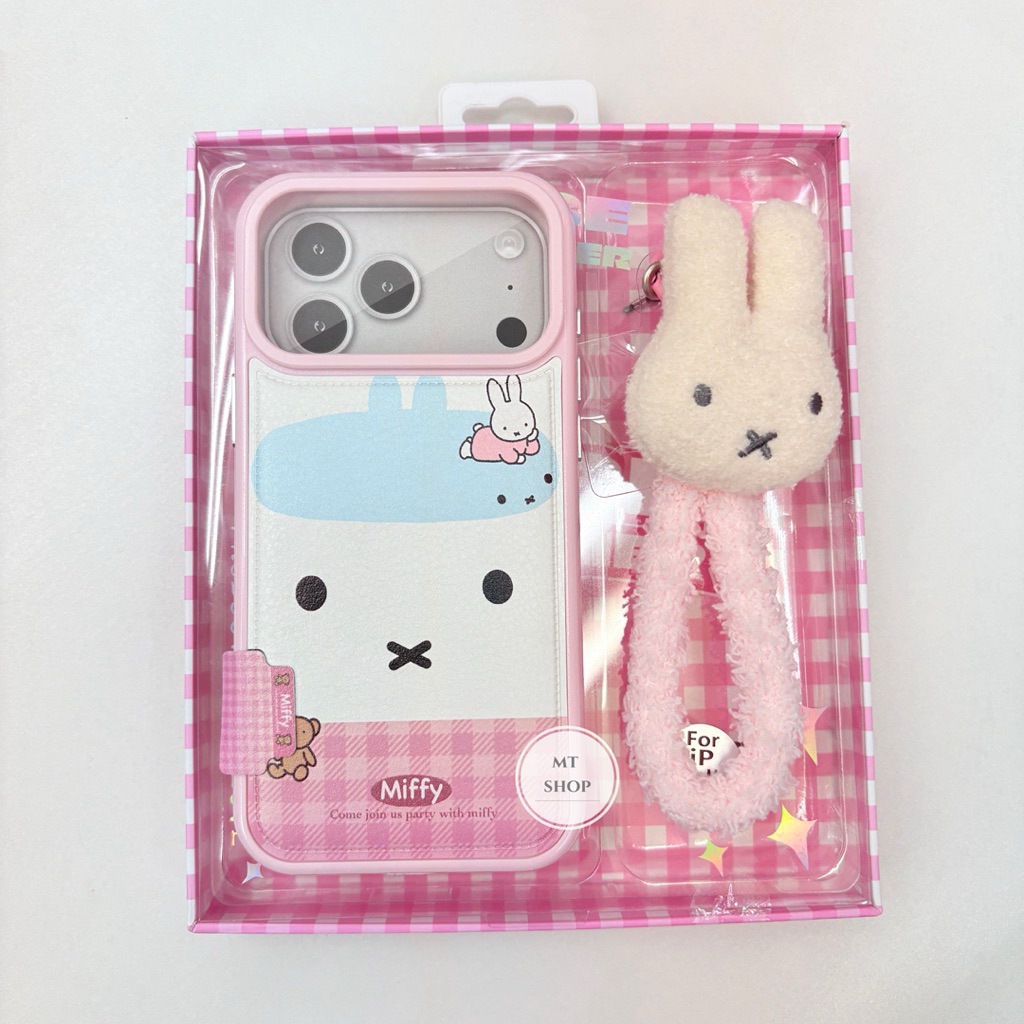 Caseเคสการ์ตูนMiffy พร้อมสายห้อยข้อมือ ขอบนิ่ม-หลังแข็ง สำหรับรุ่นไอโฟน 16ProMax 17 17ProMax