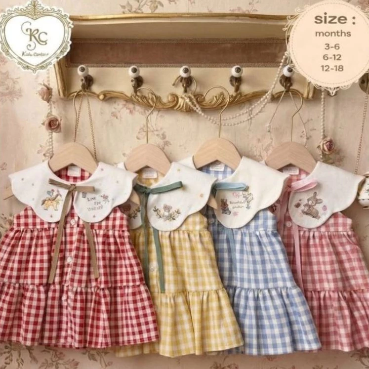 KIDS CENTER ชุดกระโปรงเด็กลายสก็อต เดรสระบายSize : 3M-18M