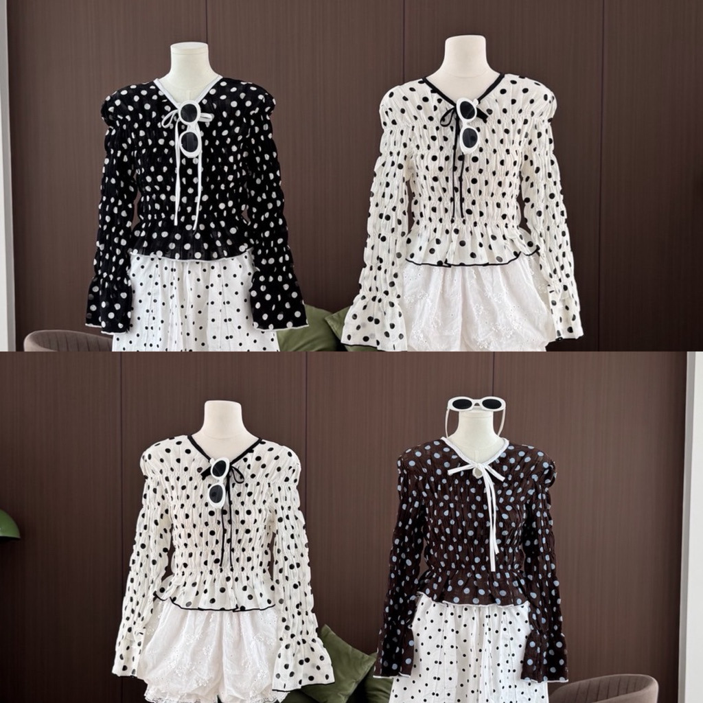 Khun studio เสื้อแขนยาว สม็อคทั้งตัว ผูกโบว์หน้า