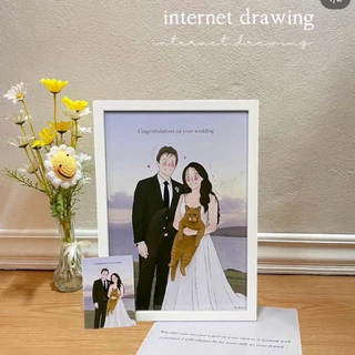 วาดรูปมินิมอลอัดกรอบขนาดA4🧺ส่งภายใน 1-2 วัน 🌼 (ห่อกรอบฟรีแถมการ์ดอวยพร)