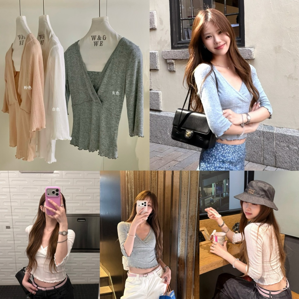 📍พร้อมส่ง ชมพู📍10346# เสื้อคอวีแขนสามส่วน เนื้อผ้ายืดหยุ่นได้เยอะ งานสวย  TAG:WG.WE 🇰🇷