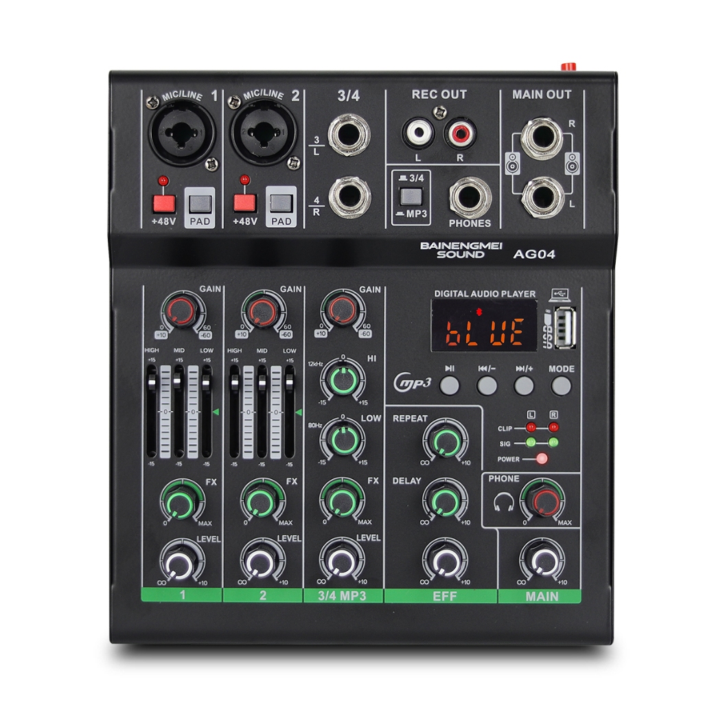 BN-AG04 Audio Mixer มิกเซอร์ 4 แชนแนล พร้อม DSP 16 ตัว, บลูทูธในตัว, USB, MP3 และฟังก์ชั่นบันทึกเสียงลงคอมพิวเตอร์