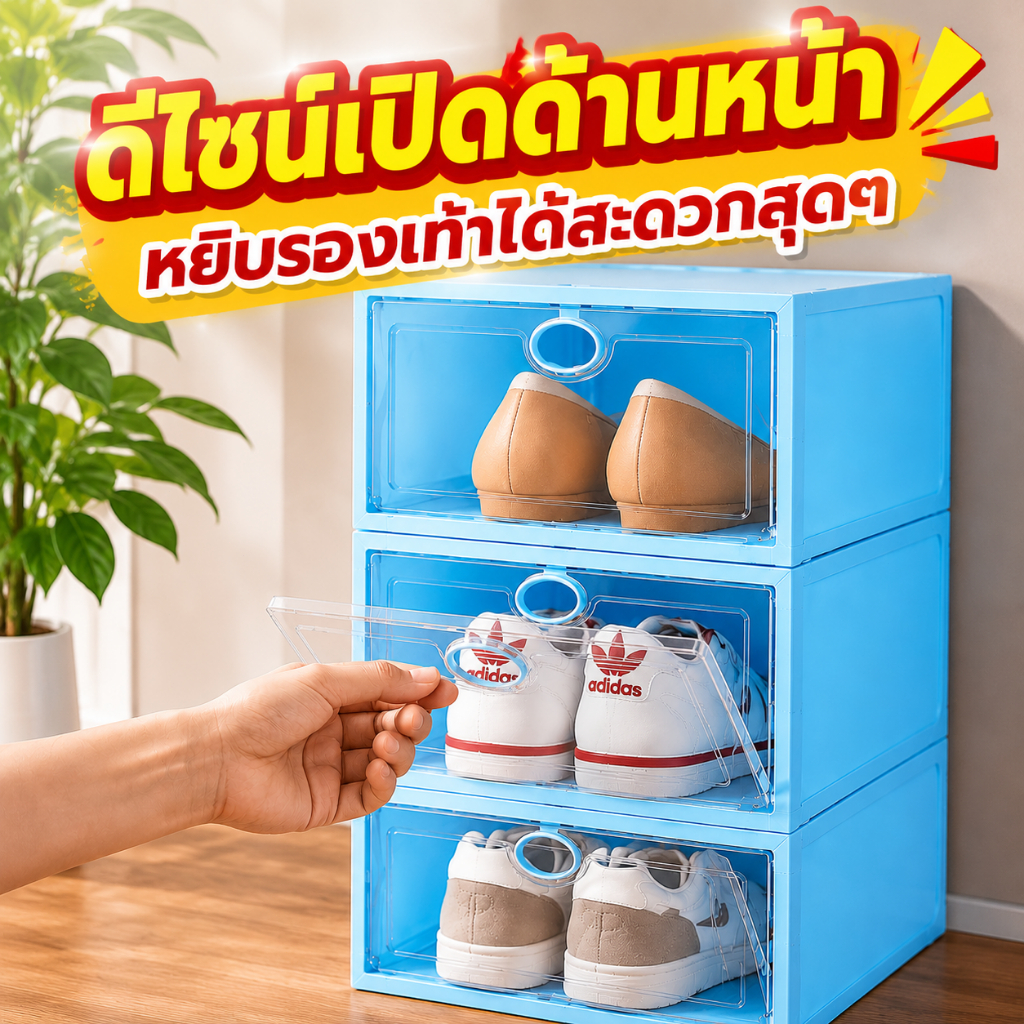 🔥ขายดีไซร้! กล่องรองเท้า ขนาดใหญ่ เปิดฝาด้านหน้า สามารถซ้อนหลายชั้น 📦 2 ขนาดให้เลือก พร้อมส่ง ทันใจ ของใหม่คุณภาพ✨