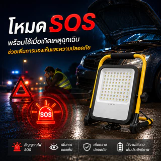 ไฟสปอร์ตไลท์ LED พกพา 100W แบต 10000mAh ชาร์จ USB มีโหมด SOS สำหรับแคมป์ปิ้ง งานช่าง ไฟดับ
