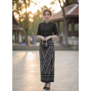 ชุดผ้าไทยลายคราม เสื้อพร้อมผ้าถุงหมักโคลน เซ็ท2ชิ้น ผ้าฝ้ายเกรดA เนื้อนุ่มใส่สบาย