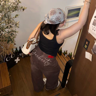Brown Baggy Jeans 👖 ✨ ยีนส์ทรงบากี้ สีน้ำตาลเข้ม ยีนส์สาวอวบอ้วนทรงใหญ่ 🌊🖤 | Geebeety